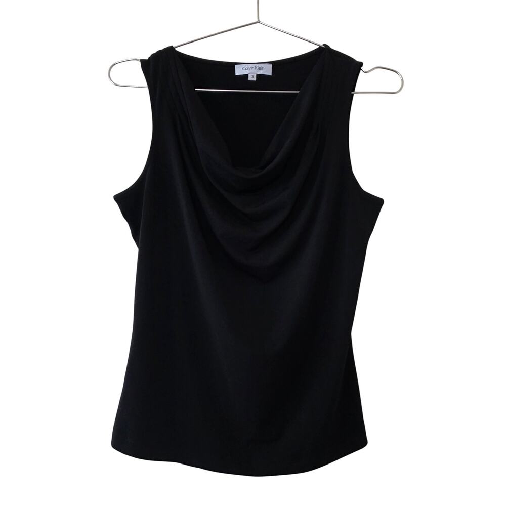 Calvin Klein Black Cowl Neck Sleeveless Draped Top Womens Size S